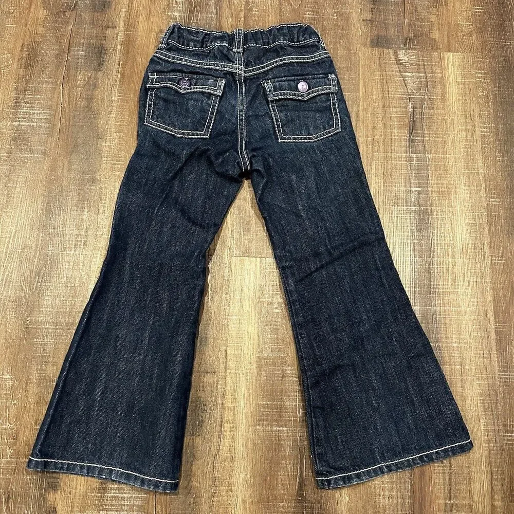 Gymboree Girls Dark Wash Embroidered Peace Sign Heart Flare Jeans Size 5 2009